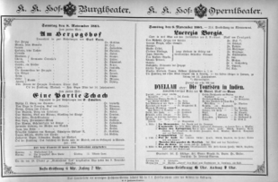 Theaterzettel (Oper und Burgtheater in Wien) 18841108 Seite: 1