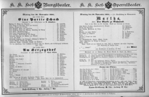 Theaterzettel (Oper und Burgtheater in Wien) 18841110 Seite: 1