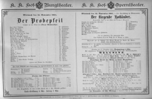 Theaterzettel (Oper und Burgtheater in Wien) 18841112 Seite: 1