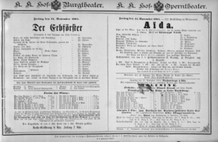 Theaterzettel (Oper und Burgtheater in Wien) 18841114 Seite: 1