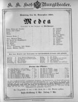 Theaterzettel (Oper und Burgtheater in Wien) 18841115 Seite: 1