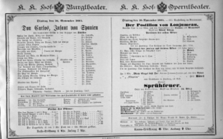 Theaterzettel (Oper und Burgtheater in Wien) 18841118 Seite: 1