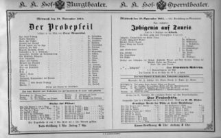 Theaterzettel (Oper und Burgtheater in Wien) 18841119 Seite: 1