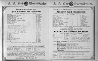 Theaterzettel (Oper und Burgtheater in Wien) 18841125 Seite: 1