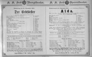 Theaterzettel (Oper und Burgtheater in Wien) 18841127 Seite: 1