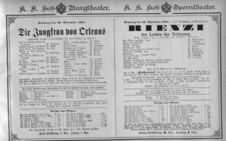 Theaterzettel (Oper und Burgtheater in Wien) 18841130 Seite: 1