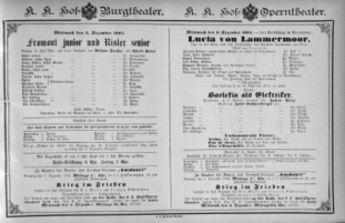 Theaterzettel (Oper und Burgtheater in Wien) 18841203 Seite: 1