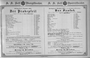 Theaterzettel (Oper und Burgtheater in Wien) 18841205 Seite: 1