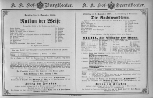Theaterzettel (Oper und Burgtheater in Wien) 18841206 Seite: 1