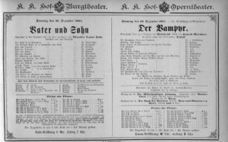 Theaterzettel (Oper und Burgtheater in Wien) 18841228 Seite: 1
