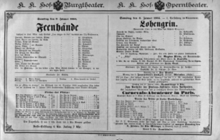 Theaterzettel (Oper und Burgtheater in Wien) 18850103 Seite: 1