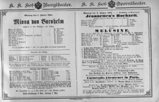Theaterzettel (Oper und Burgtheater in Wien) 18850105 Seite: 1