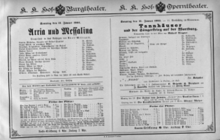 Theaterzettel (Oper und Burgtheater in Wien) 18850111 Seite: 1
