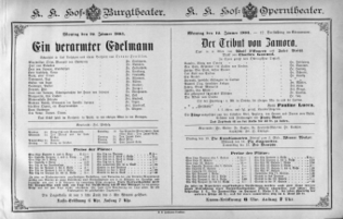 Theaterzettel (Oper und Burgtheater in Wien) 18850112 Seite: 1