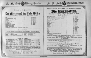 Theaterzettel (Oper und Burgtheater in Wien) 18850114 Seite: 1