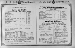 Theaterzettel (Oper und Burgtheater in Wien) 18850116 Seite: 1