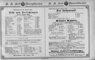 Theaterzettel (Oper und Burgtheater in Wien) 18850122 Seite: 1