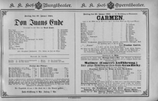 Theaterzettel (Oper und Burgtheater in Wien) 18850123 Seite: 1