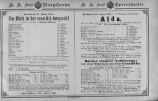 Theaterzettel (Oper und Burgtheater in Wien) 18850124 Seite: 1