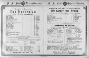 Theaterzettel (Oper und Burgtheater in Wien) 18850130 Seite: 1