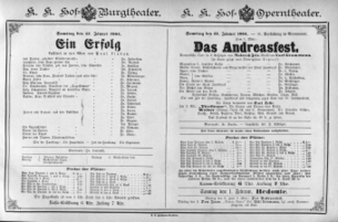 Theaterzettel (Oper und Burgtheater in Wien) 18850131 Seite: 1
