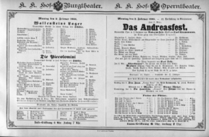 Theaterzettel (Oper und Burgtheater in Wien) 18850202 Seite: 1