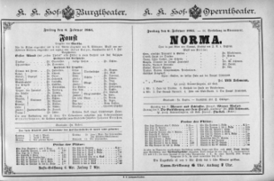 Theaterzettel (Oper und Burgtheater in Wien) 18850206 Seite: 1