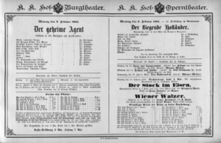 Theaterzettel (Oper und Burgtheater in Wien) 18850209 Seite: 1