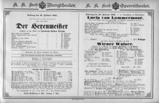 Theaterzettel (Oper und Burgtheater in Wien) 18850210 Seite: 1
