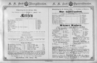 Theaterzettel (Oper und Burgtheater in Wien) 18850212 Seite: 1
