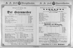 Theaterzettel (Oper und Burgtheater in Wien) 18850213 Seite: 1