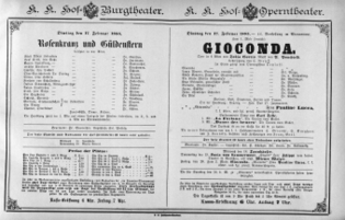 Theaterzettel (Oper und Burgtheater in Wien) 18850217 Seite: 1