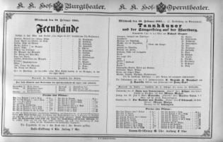 Theaterzettel (Oper und Burgtheater in Wien) 18850218 Seite: 1