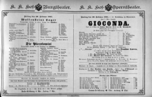 Theaterzettel (Oper und Burgtheater in Wien) 18850220 Seite: 1