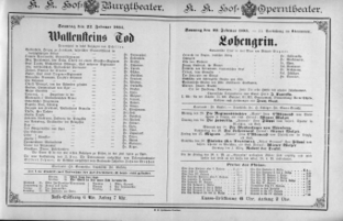Theaterzettel (Oper und Burgtheater in Wien) 18850222 Seite: 1