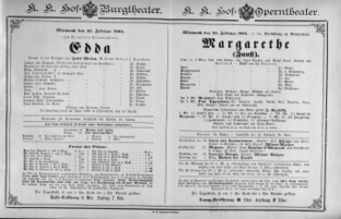 Theaterzettel (Oper und Burgtheater in Wien) 18850225 Seite: 1