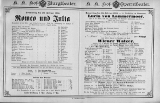 Theaterzettel (Oper und Burgtheater in Wien) 18850226 Seite: 1