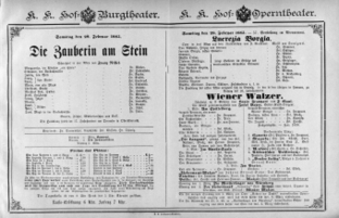 Theaterzettel (Oper und Burgtheater in Wien) 18850228 Seite: 1