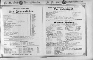 Theaterzettel (Oper und Burgtheater in Wien) 18850302 Seite: 1