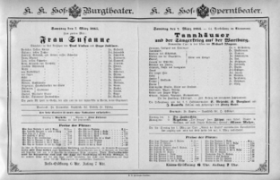 Theaterzettel (Oper und Burgtheater in Wien) 18850307 Seite: 1
