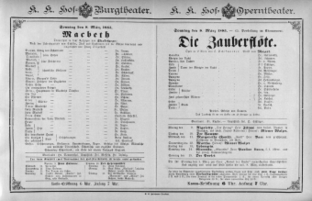 Theaterzettel (Oper und Burgtheater in Wien) 18850308 Seite: 1