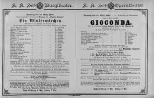 Theaterzettel (Oper und Burgtheater in Wien) 18850314 Seite: 1