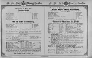 Theaterzettel (Oper und Burgtheater in Wien) 18850316 Seite: 1