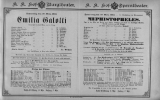 Theaterzettel (Oper und Burgtheater in Wien) 18850319 Seite: 1