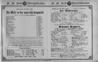 Theaterzettel (Oper und Burgtheater in Wien) 18850320 Seite: 1