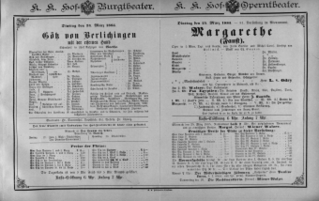 Theaterzettel (Oper und Burgtheater in Wien) 18850324 Seite: 1