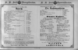Theaterzettel (Oper und Burgtheater in Wien) 18850326 Seite: 1