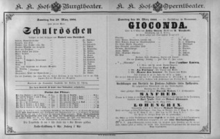 Theaterzettel (Oper und Burgtheater in Wien) 18850328 Seite: 1