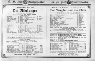 Theaterzettel (Oper und Burgtheater in Wien) 18850408 Seite: 1