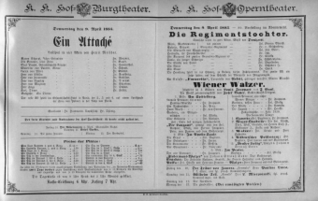 Theaterzettel (Oper und Burgtheater in Wien) 18850409 Seite: 1